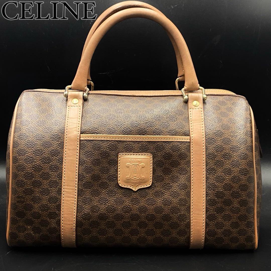 【美品】セリーヌ トリオンフ マカダム柄 ミニボストン ベージュ PVC CELINE（セリーヌ） ヴィンテージ マカダム ミニボストンバッグ