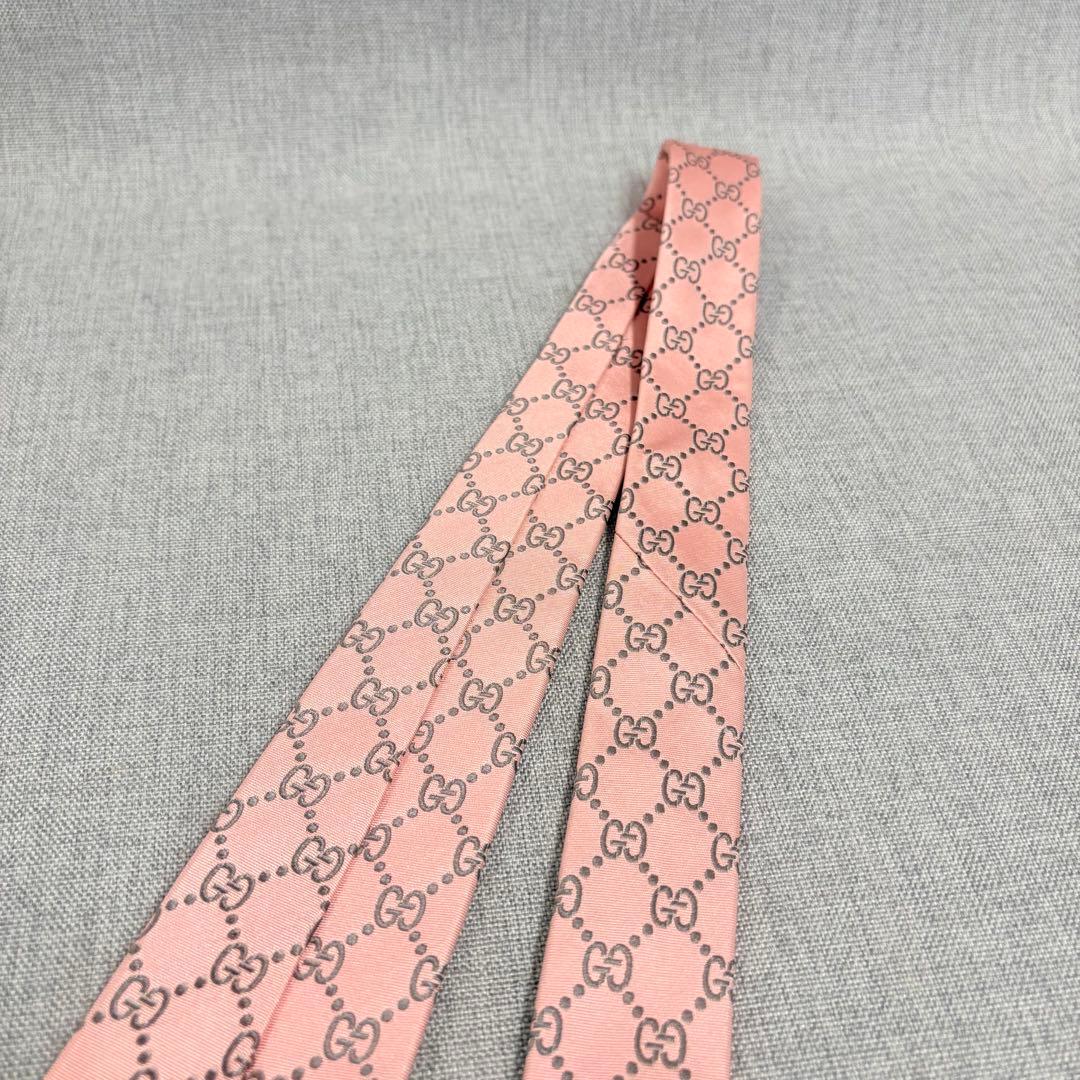 GUCCI グッチ GG柄 シルク100 メンズ ネクタイ ピンク グレー - メルカリ