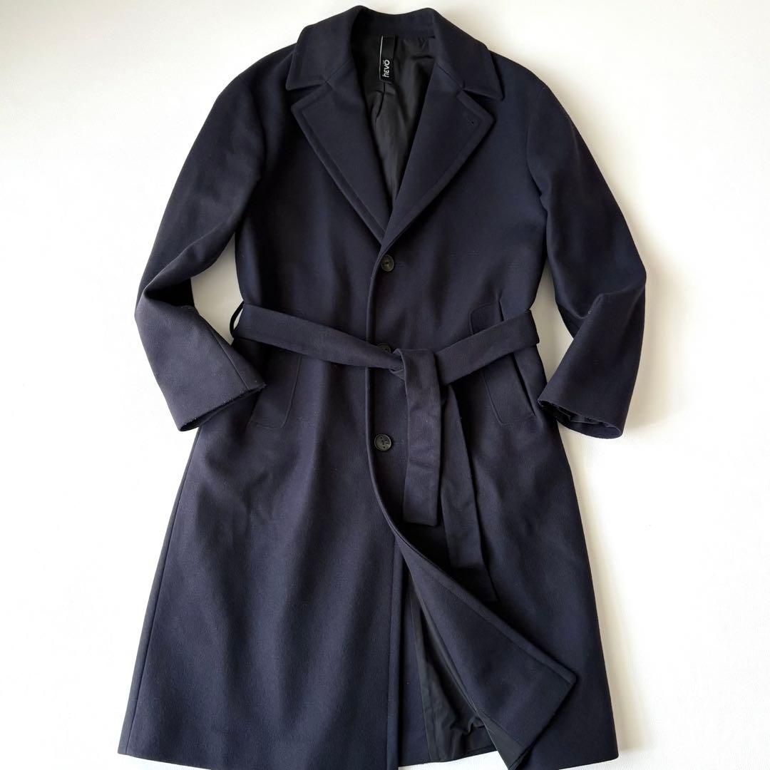 美品＊hevo イーヴォ チェスターコート ベルト ネイビー 46 イタリア製 HEVO（イーヴォ） コート BRINDISI F718 ブリンディジ メンズ