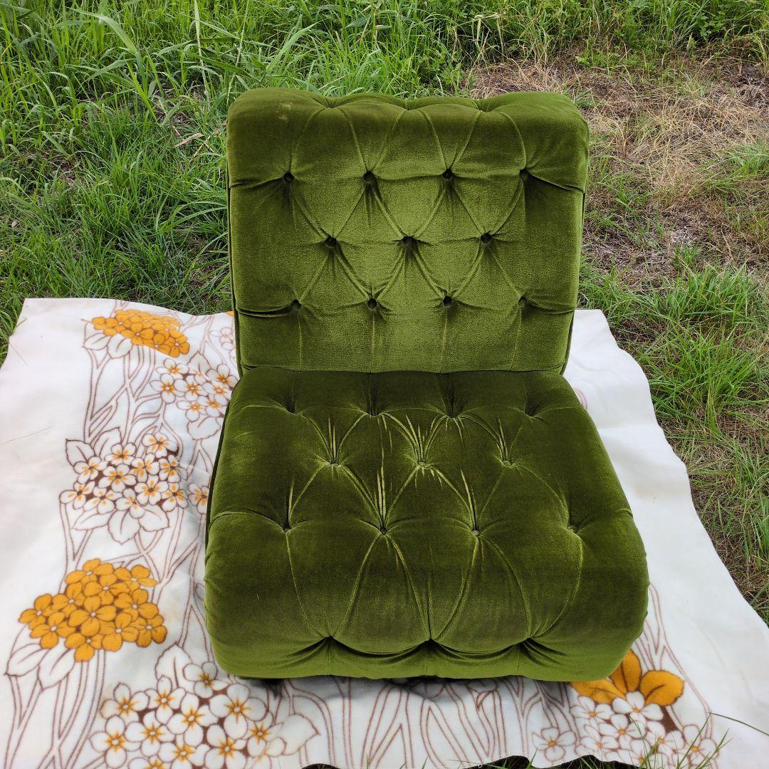 昭和レトロ オールド カリモク グリーン モケット 1人掛け ソファ①ベルベット カリモク60 / karimoku60 オットマン モケットグリーン スツール