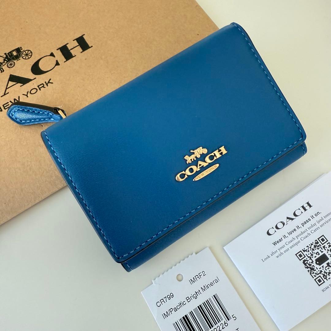 COACH コーチ　折り財布　ブルー　青色　三つ折り財布　ミニウォレット COACH（コーチ） 財布 レディース アウトレット ミニ財布 三つ折り財布