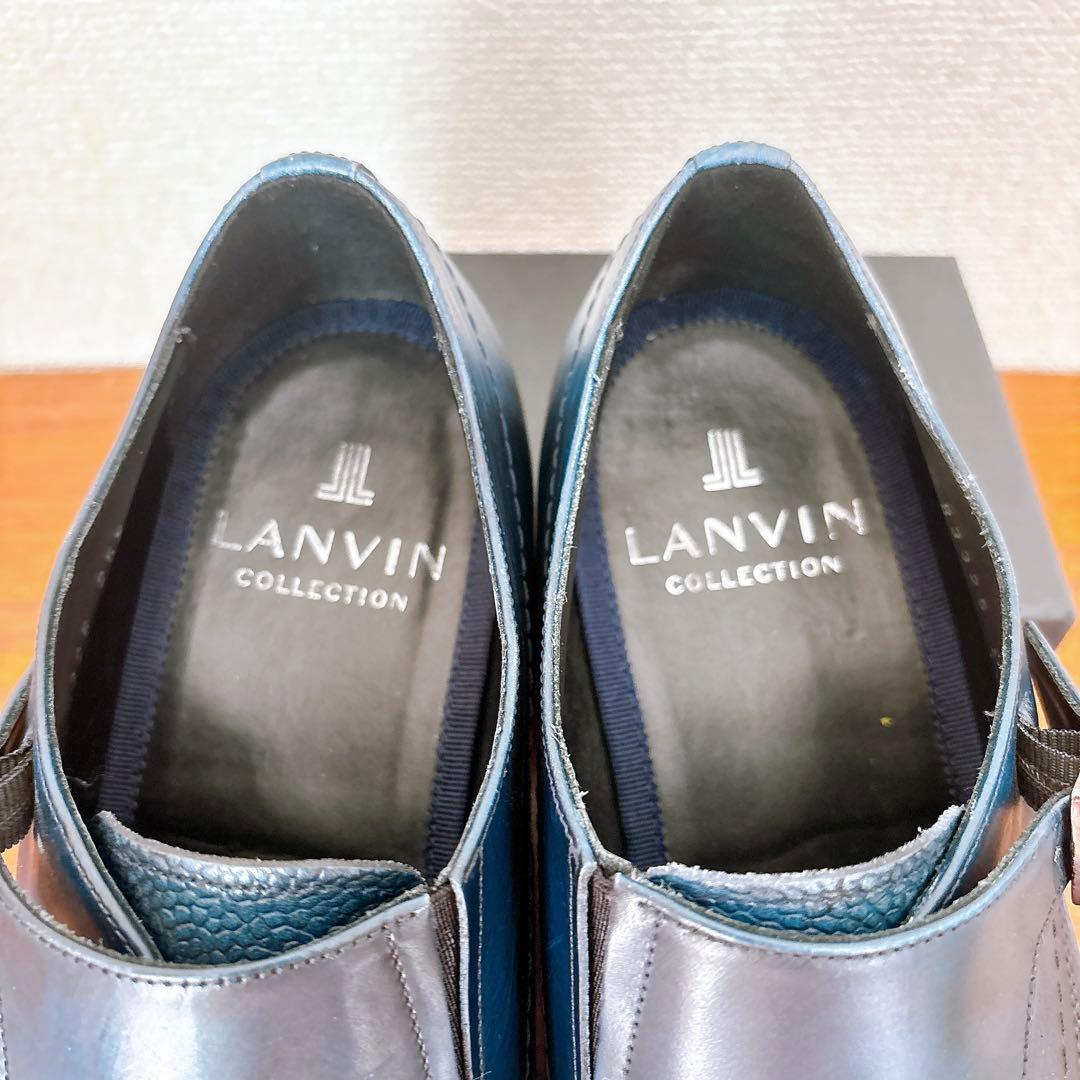 LANVIN ダブルモンクストラップ ビジネスシューズ ネイビー 25.5cm
