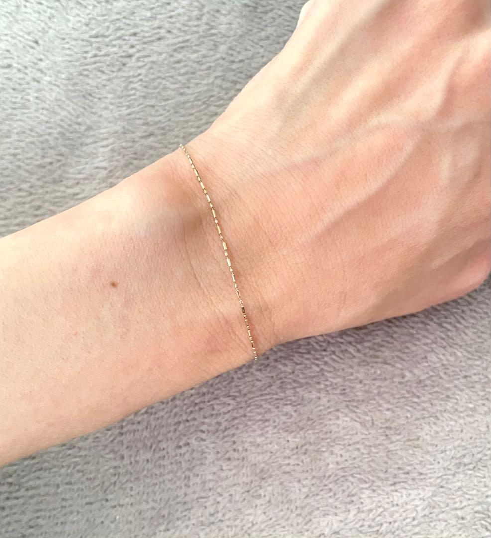 K10YG カットボール チェーン ブレスレット 16.5cm 幅0.8mm