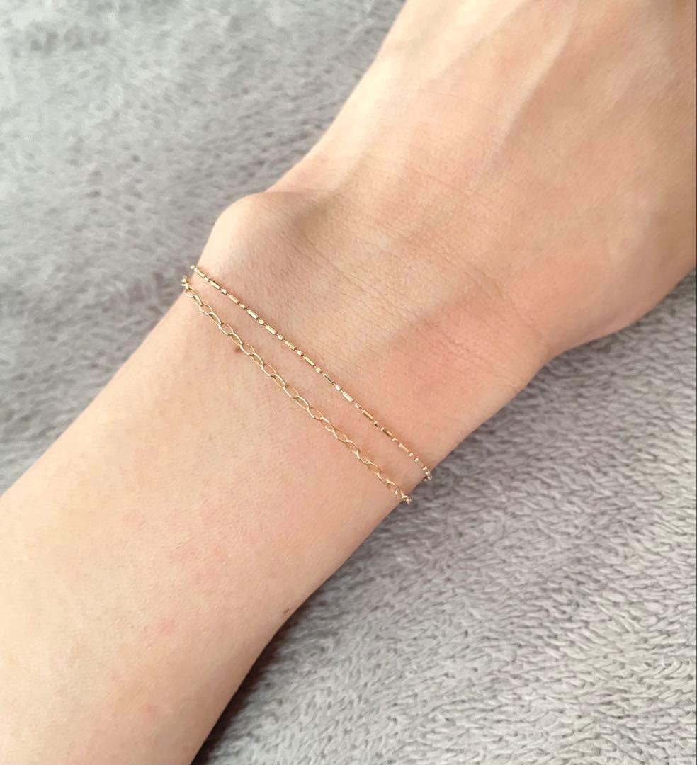 K10YG カットボール チェーン ブレスレット 16.5cm 幅0.8mm