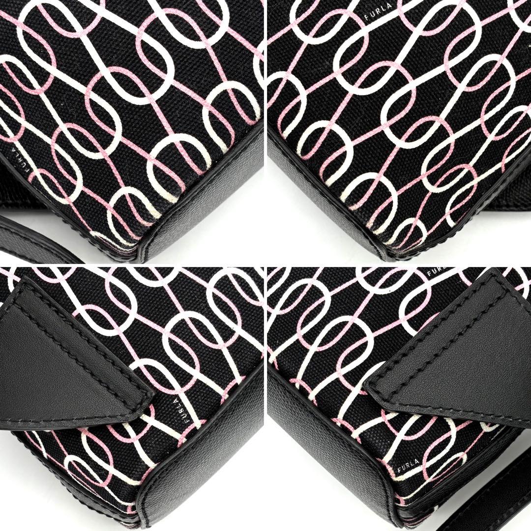 極美品 フルラ パイパー リュック バッグパック ロゴ 総柄 レディース 黒