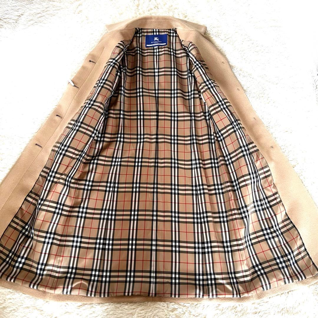 バーバリーブルーレーベル ロングコート アンゴラ混 裏地ノバチェック