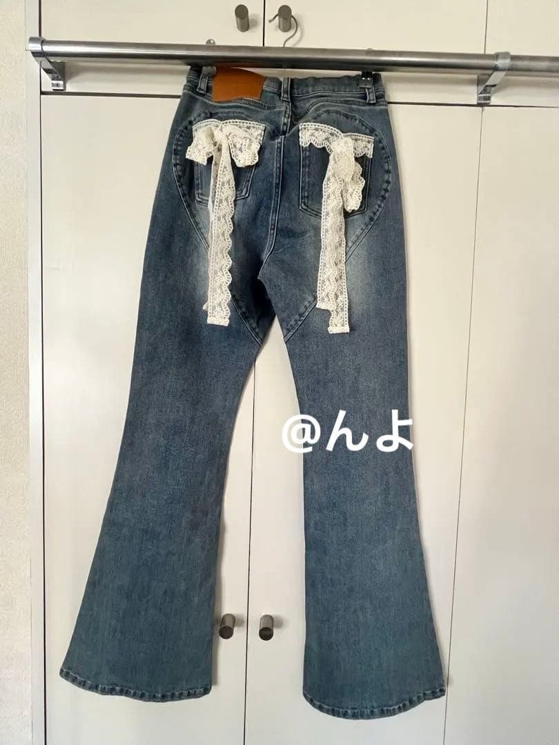 andmary Lacey ribbon heart hip denim M - メルカリ