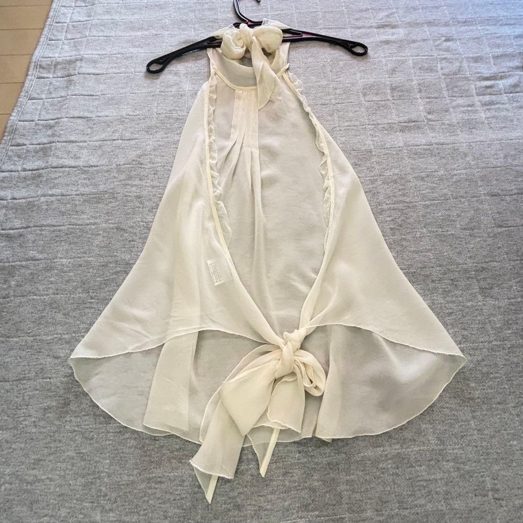 シャネルCHANELシフォンキャミソール リボンオフホワイトsize40