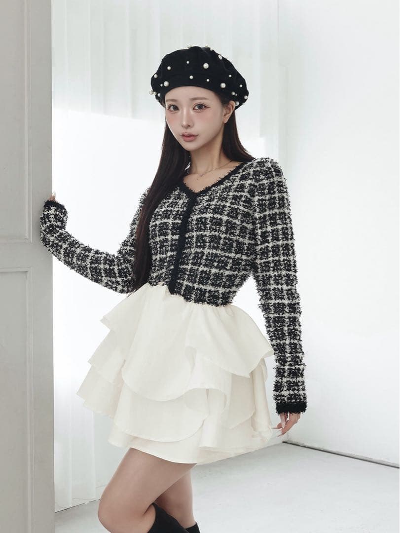 Darichボリュームフリルツイードニットミニワンピース - メルカリ