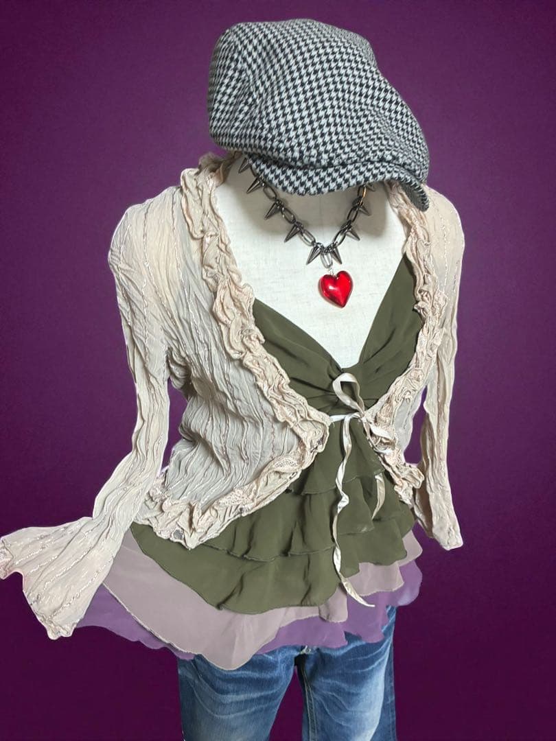 y2k00s平成ギャルプリーツレースラメ古着屋フェアリーグランジスチーム