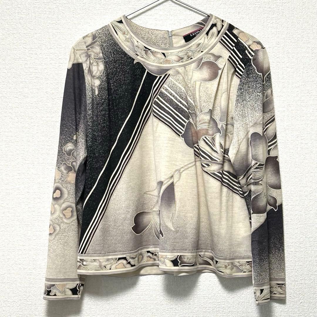 レオナール シルク混ウール 花柄カットソー L 日本製 長袖 トップス