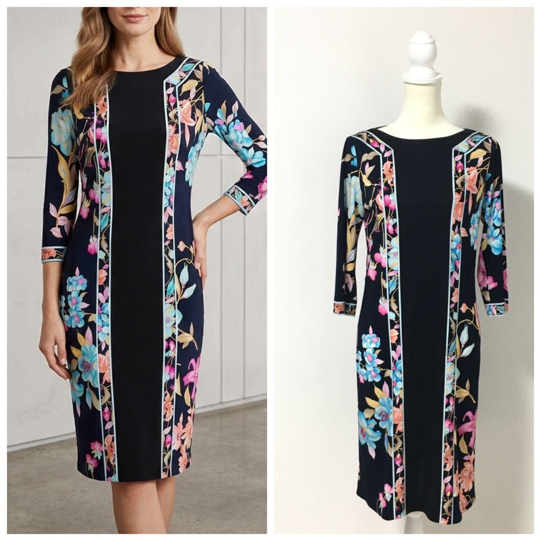 近年美品 LEONARD レオナール カンカン ストレッチ ワンピース 40