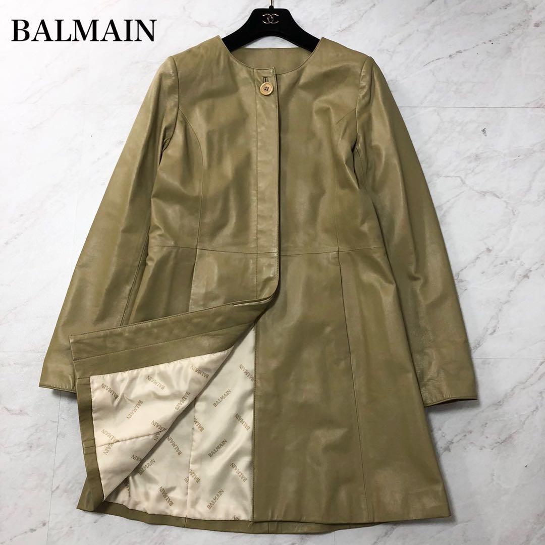 未使用級❤️BALMAIN ラムレザー　羊革　レザーコート　ノーカラー　カーキ 楽天市場】BALMAIN PARIS バルマン レザーコート 良好 13 ブラック 羊