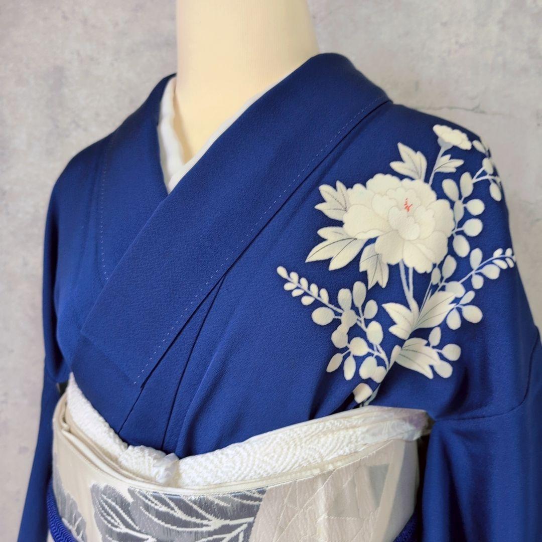 訪問着 フルセット 着物 正絹 青紺 花 祝い事 清楚 O6 - メルカリ