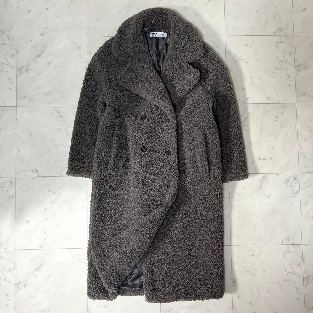 ZARA ザラ ダブルブレストフェイクボアコート テディベアコート グレー