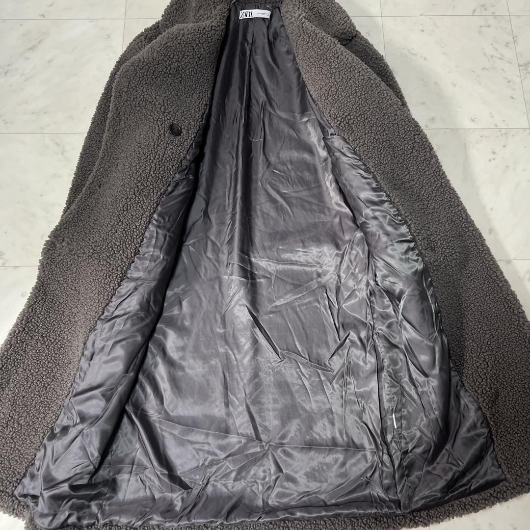 ZARA ザラ ダブルブレストフェイクボアコート テディベアコート グレー