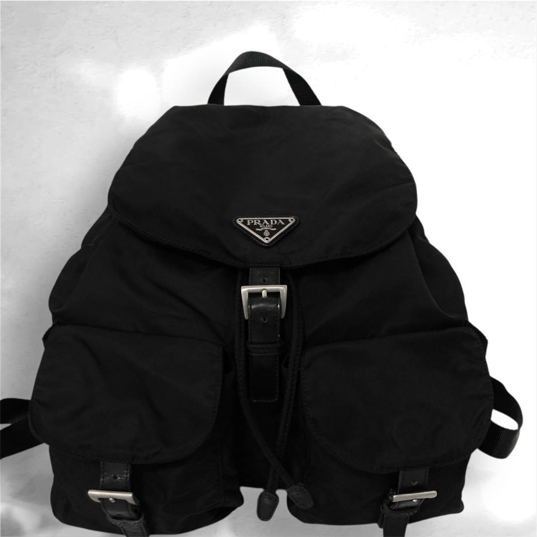 美品　プラダ　PRADA リュック　A4 ナイロン　バックパック　黒　ブラック PRADA（プラダ） Re-Nylonxサフィアーノレザー バックパック リュック