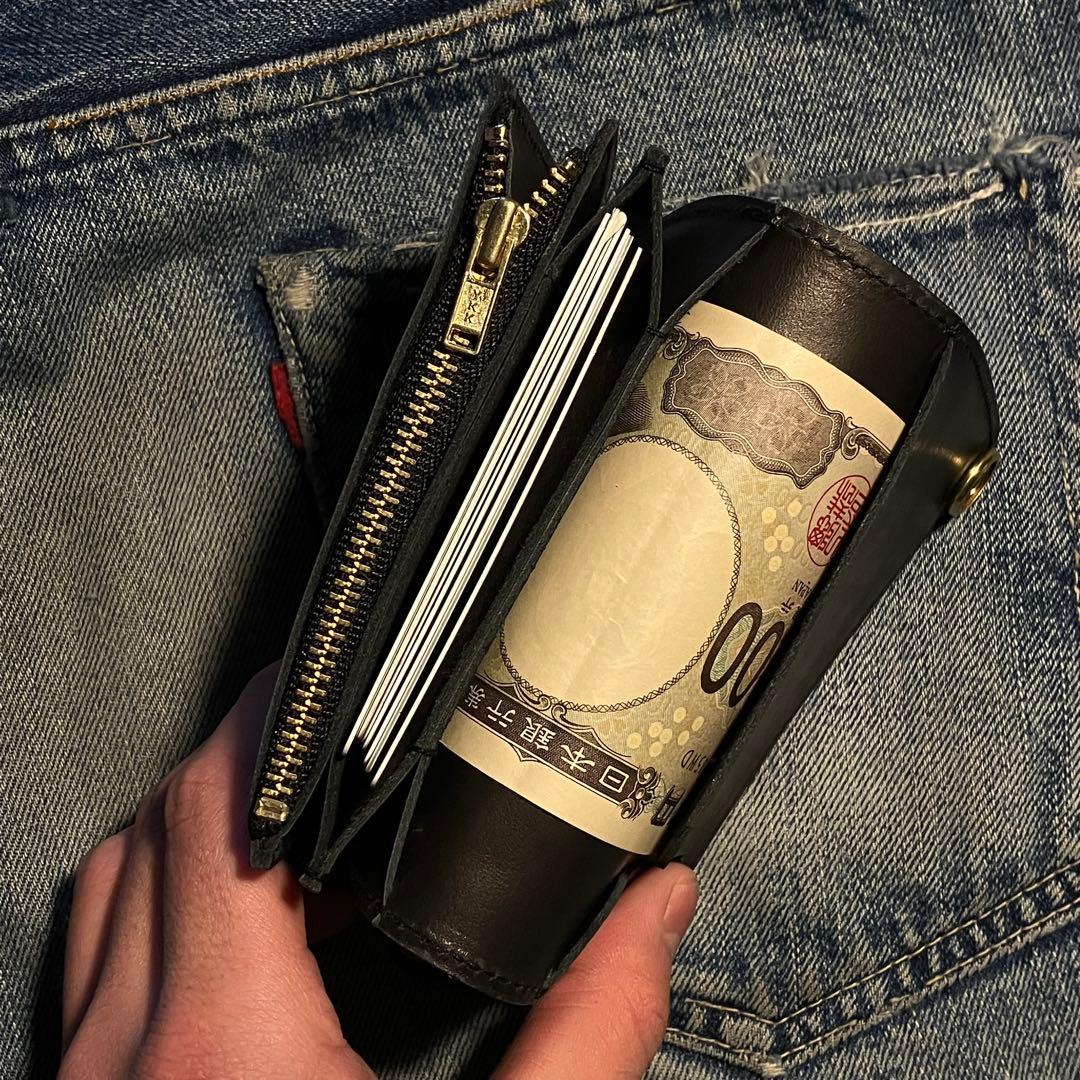 お札が折れない！ミドルトラッカーウォレット 3層 ブラス 栃木レザー