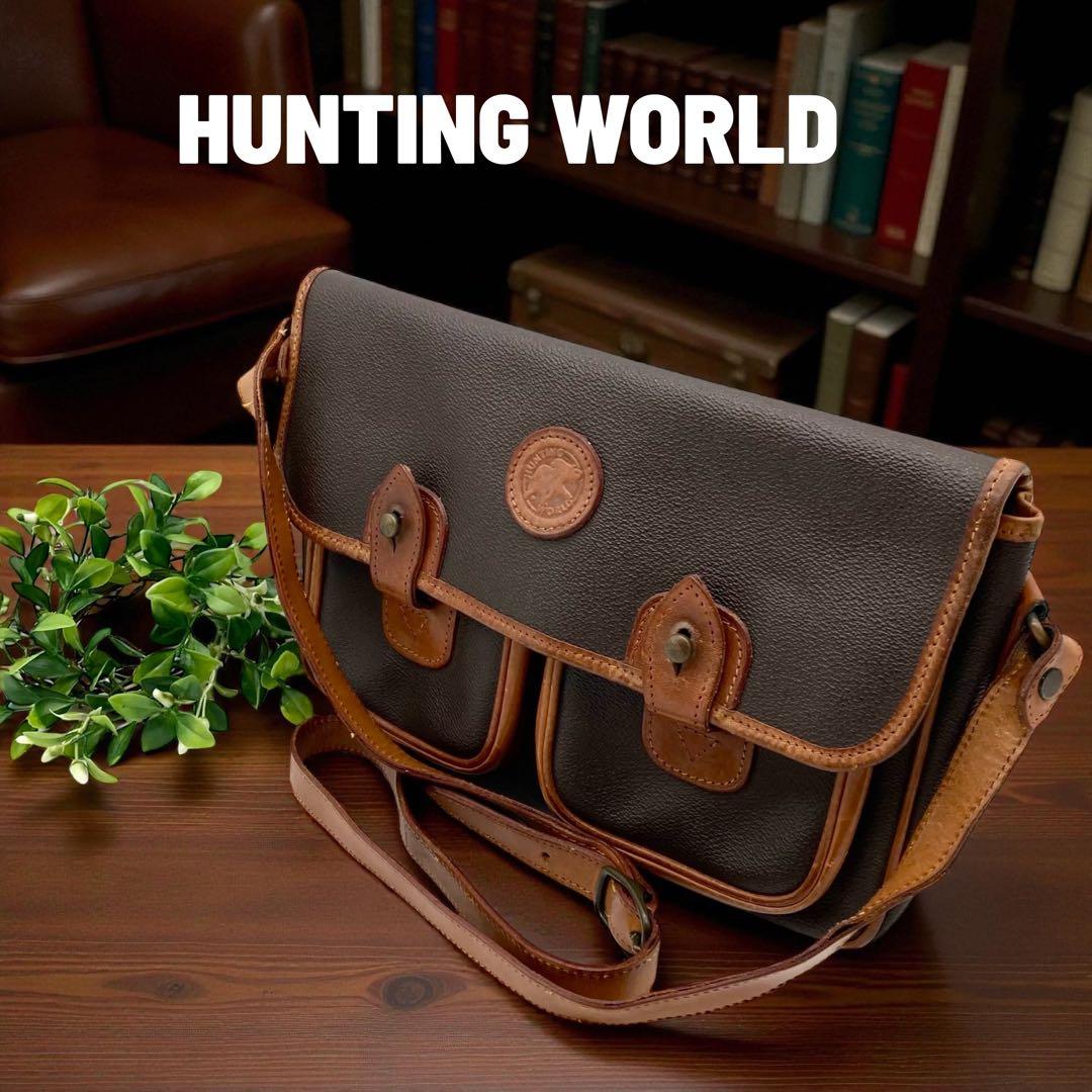 ハンティングワールド ショルダーバッグ ブラウン レザー×キャンバス