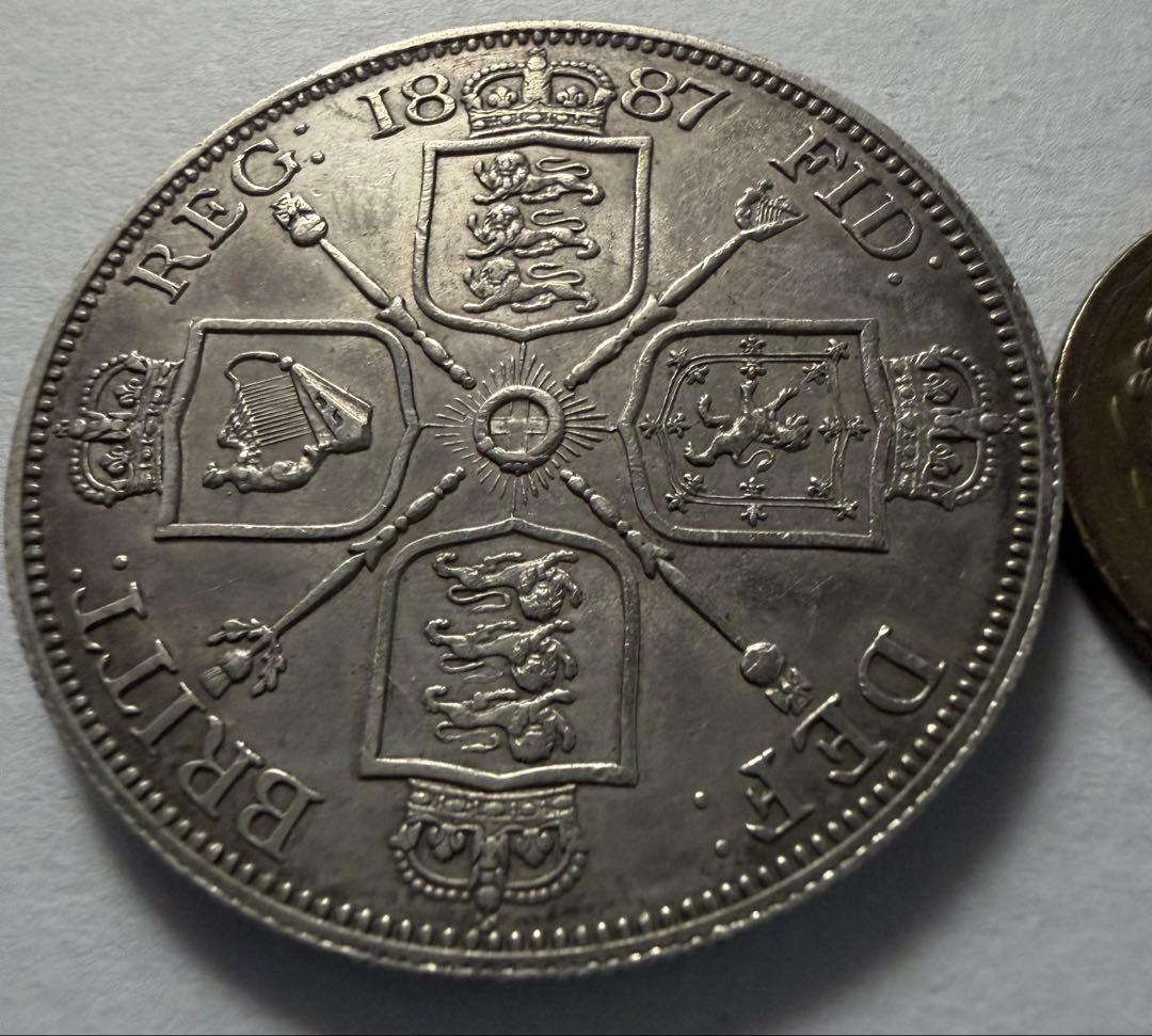 1887年 英国ジュベリーヘッドヴィクトリア女王 ダブルフローリン銀貨