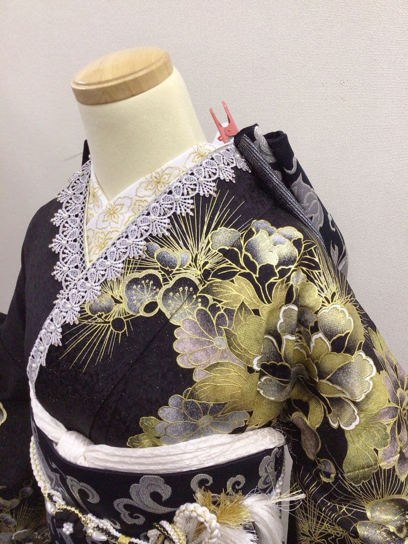 【157~170センチぐらいの方が適応サイズ】振袖以外のフルセット　黒×金