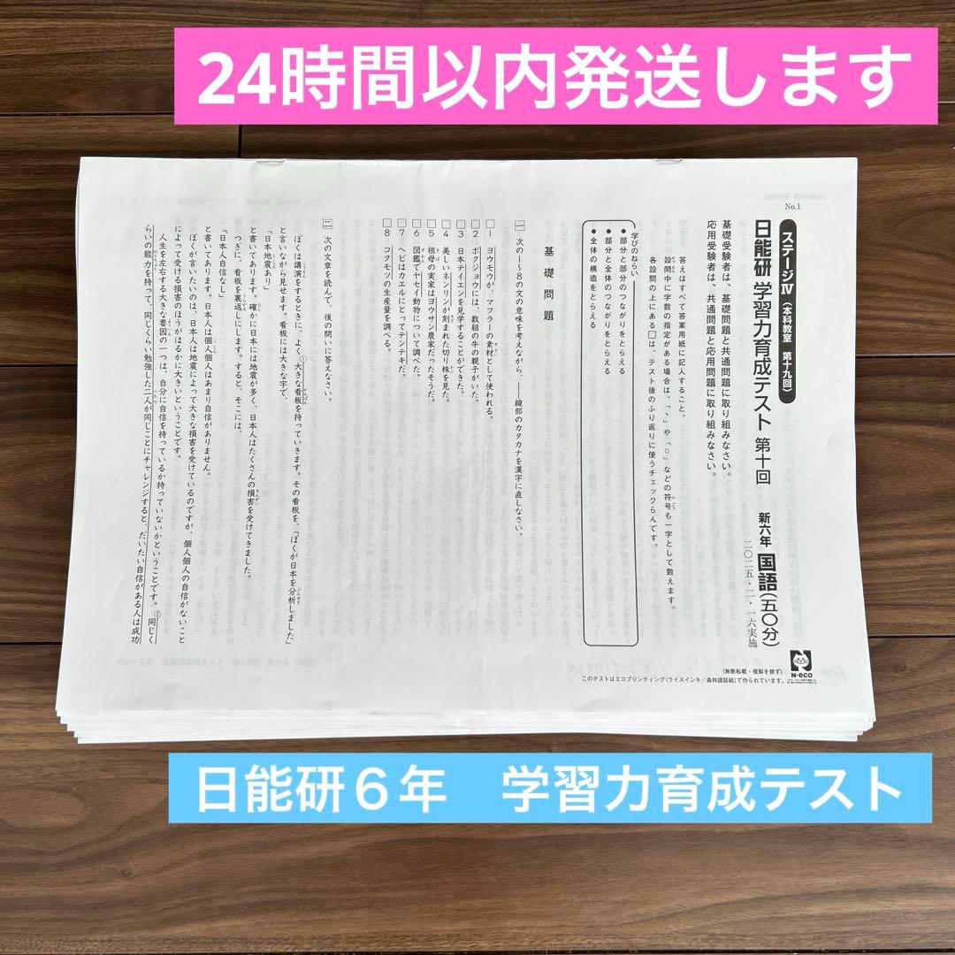 日能研　新6年　学習力育成テスト18回分 中学受験 日能研 学習力育成テスト 6年第18回第19回第20回 2023年5月