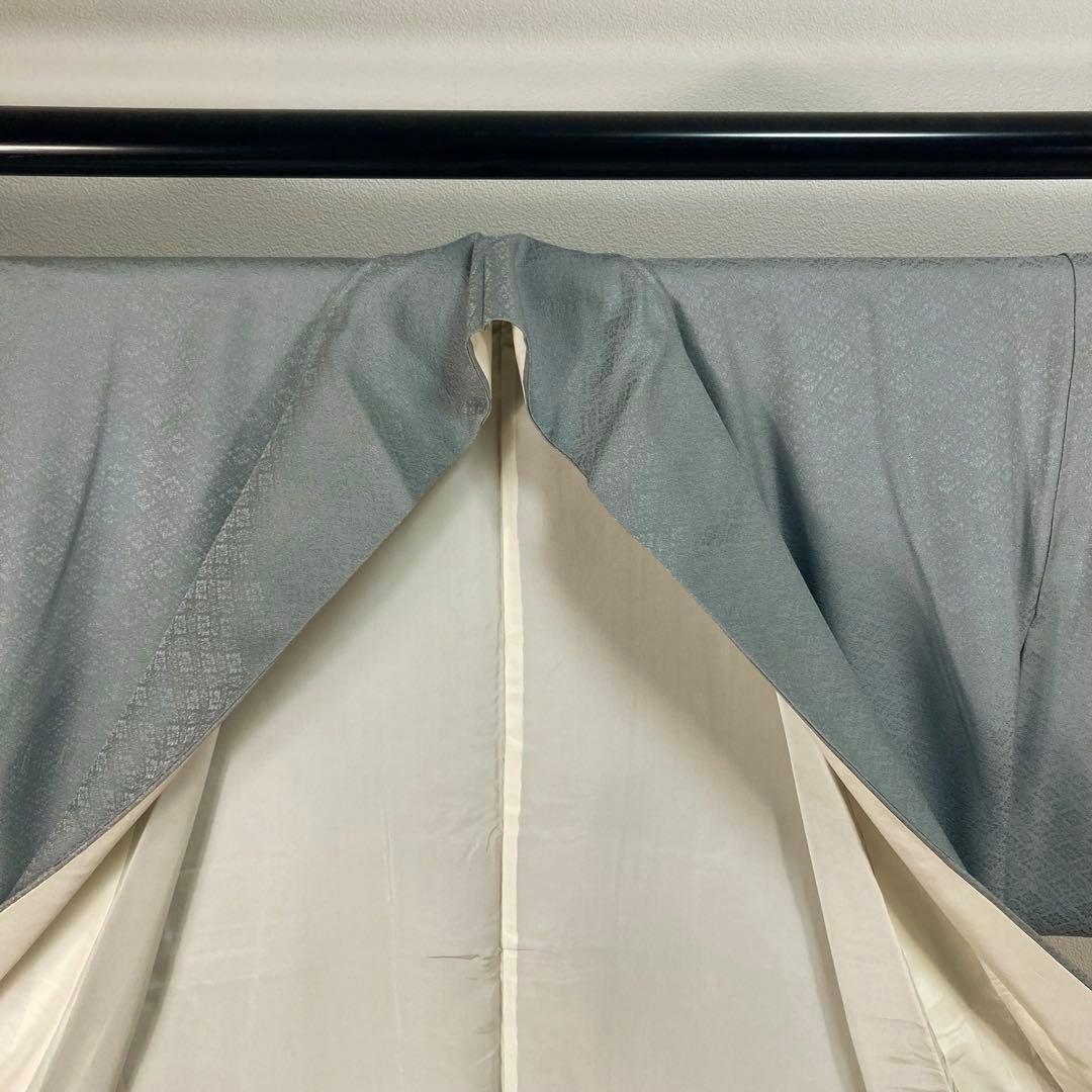 ZF-1346 色無地 地紋 正絹 燻んだ 水色 一つ紋 共八掛