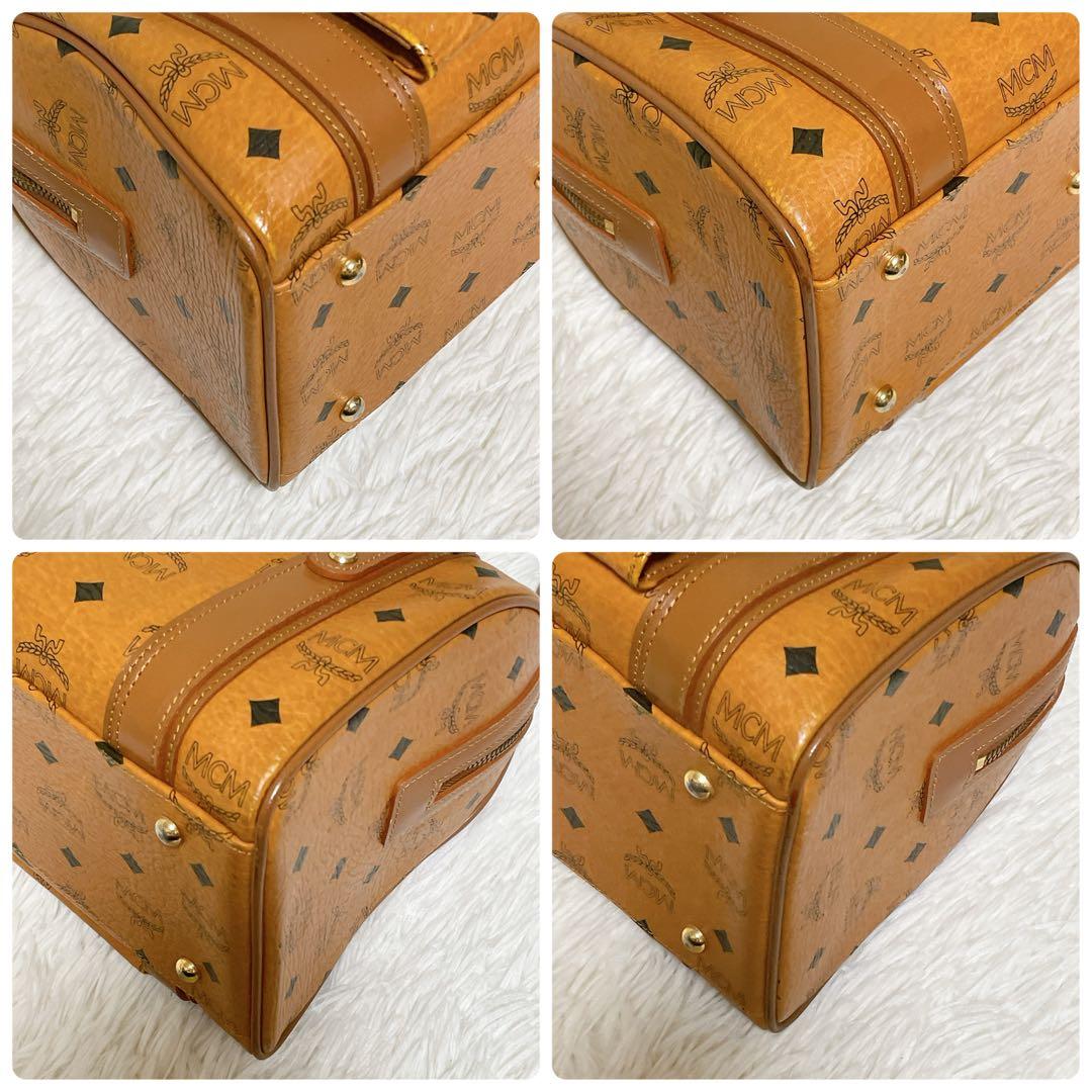 MCM エムシーエム ミニボストン レザー ブラウン ヴィセトス ロゴチャーム