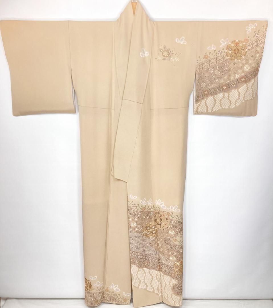 汕頭 蘇州 相良 総刺繍 中国三大 訪問着 袷 正絹 ベージュ クリーム