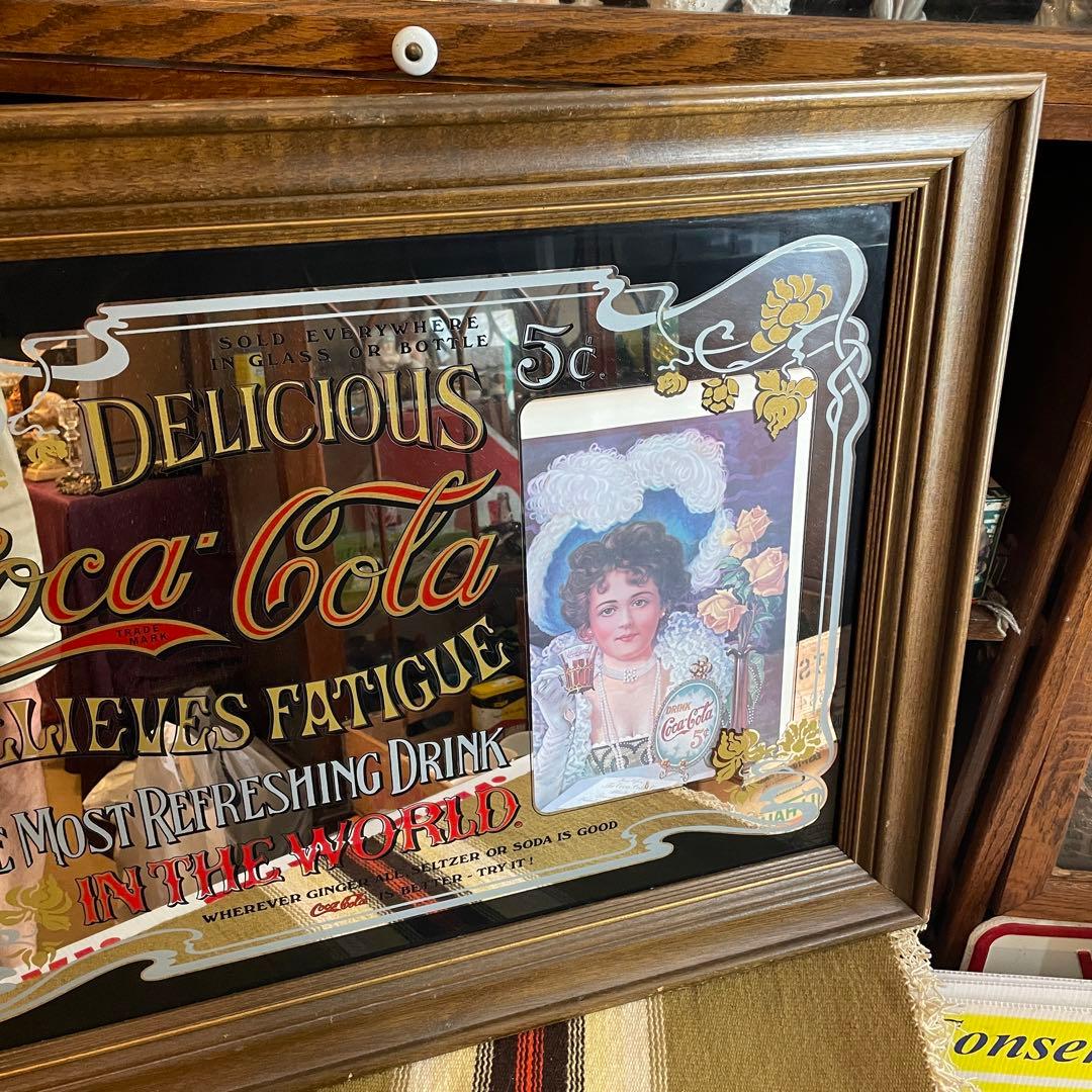 希少BIG！70's〜アメリカアンティーク コカコーラCOLAパブミラー鏡USA