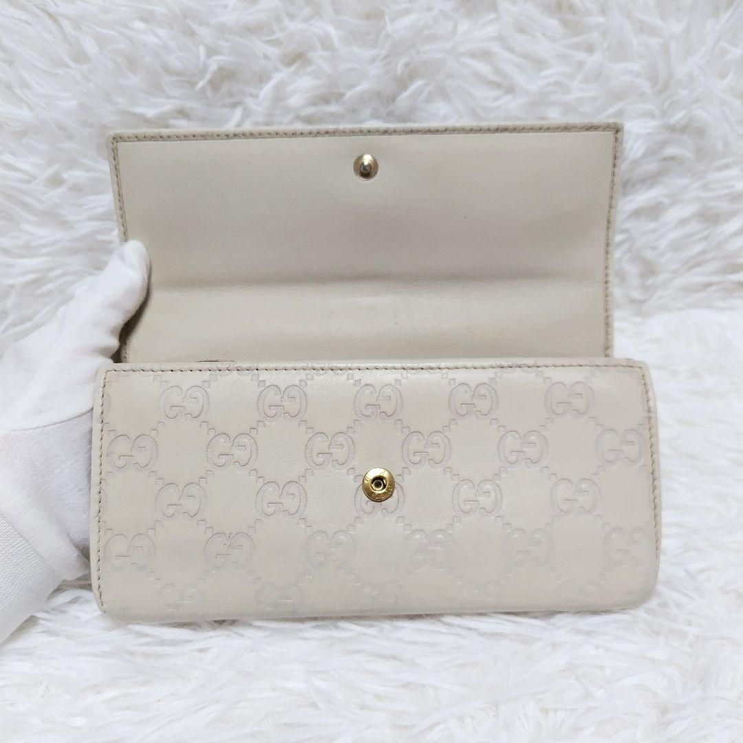美品✨グッチ◇ハートインターロッキングフラップ長財布 シマレザー白