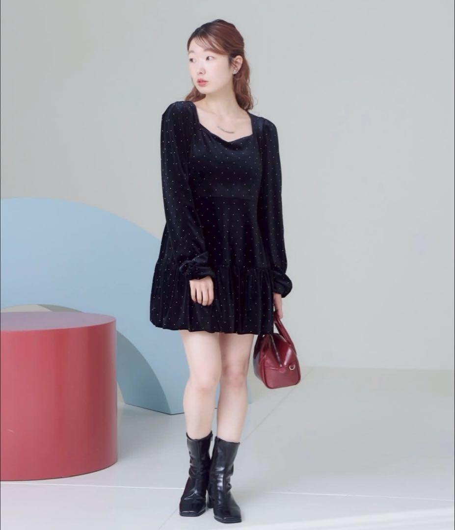 ベロアスタッズミニワンピース　kastane Kastane（カスタネ） ワンピース 「結婚式/オケージョン」ベロア