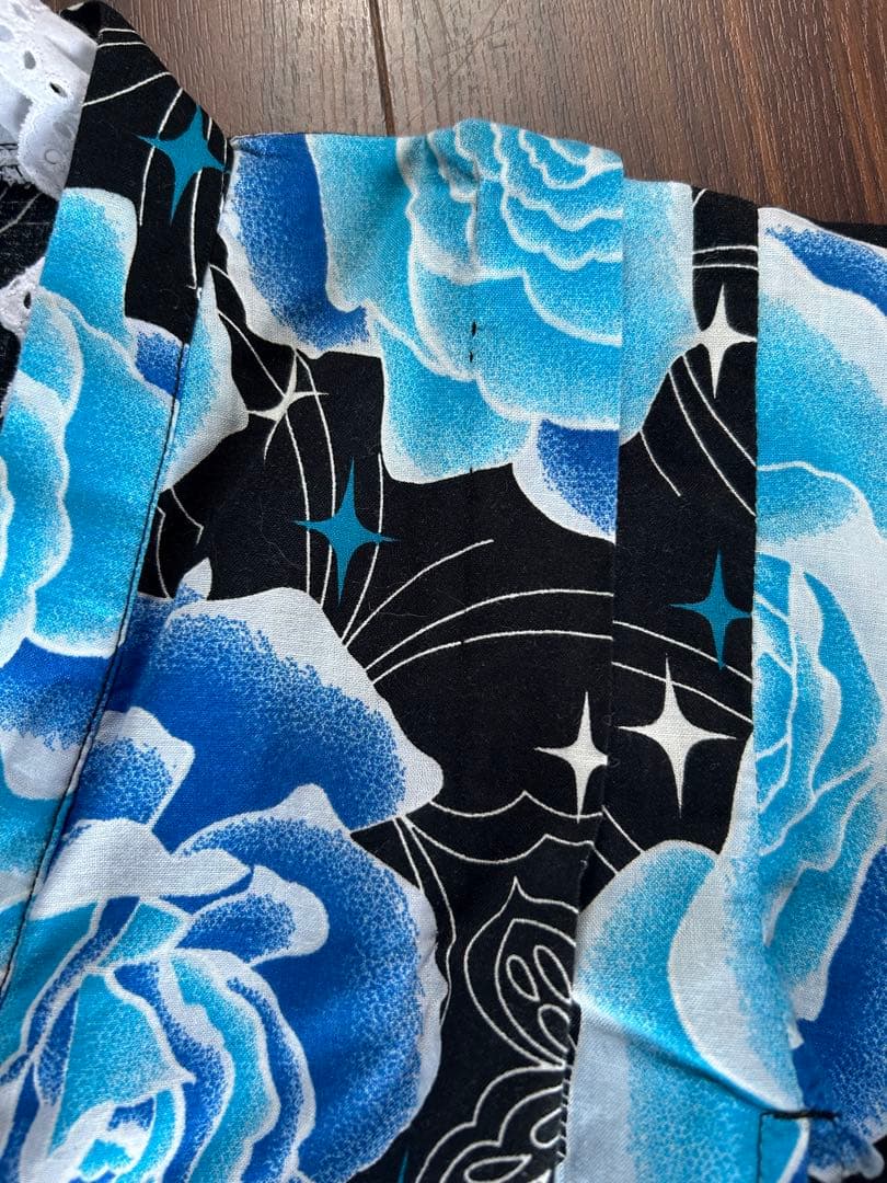 姫ギャル　浴衣ドレス　量産地雷Y2K 平成ギャル　薔薇ばらバラ　黒×青　130