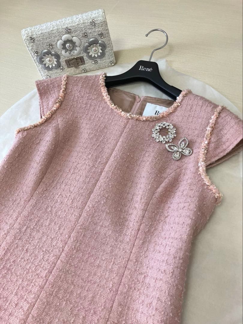 Rene♡ルネ♡ピンクツイードワンピース♡36♡セレモニーにも♡ - メルカリ