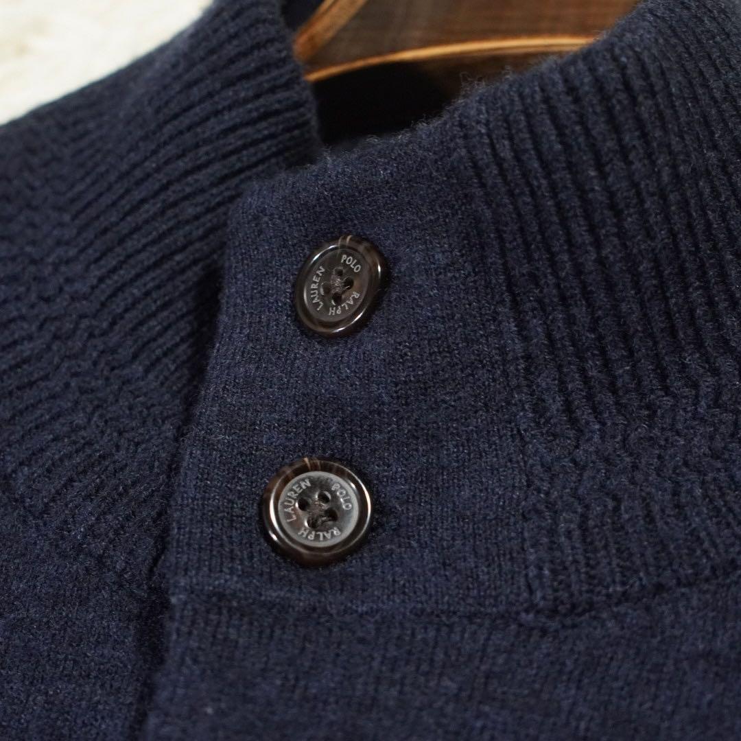 クリーニング済み カシミヤ《ポロラルフローレン》ニットジャケット(L)ネイビー
