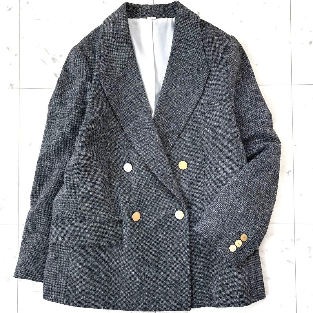 美品 ミラオーウェン 金釦ダブルブレストツイードブレザー テーラード