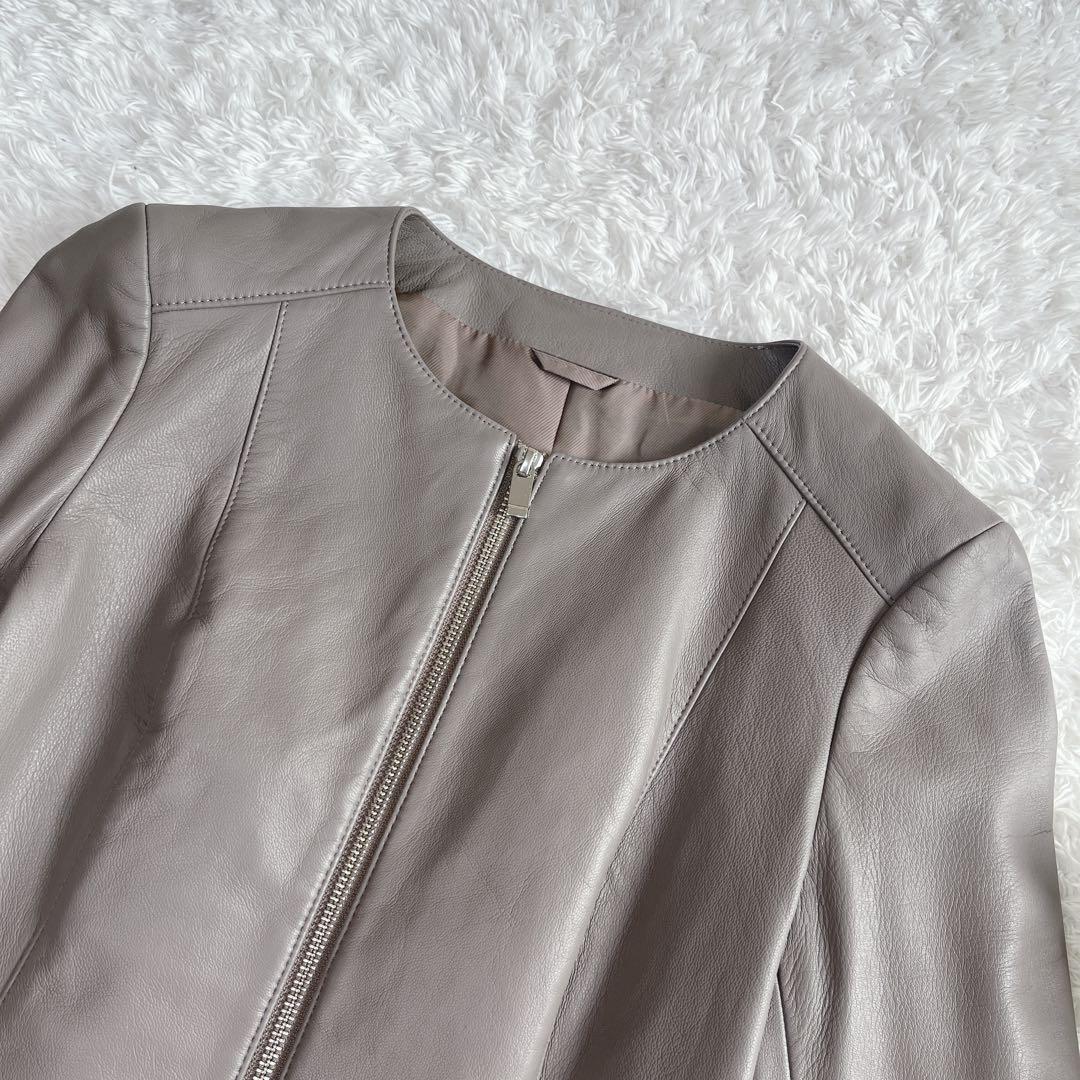 極美品✨アナイ ラムレザー ノーカラージャケット グレージュ ダブル