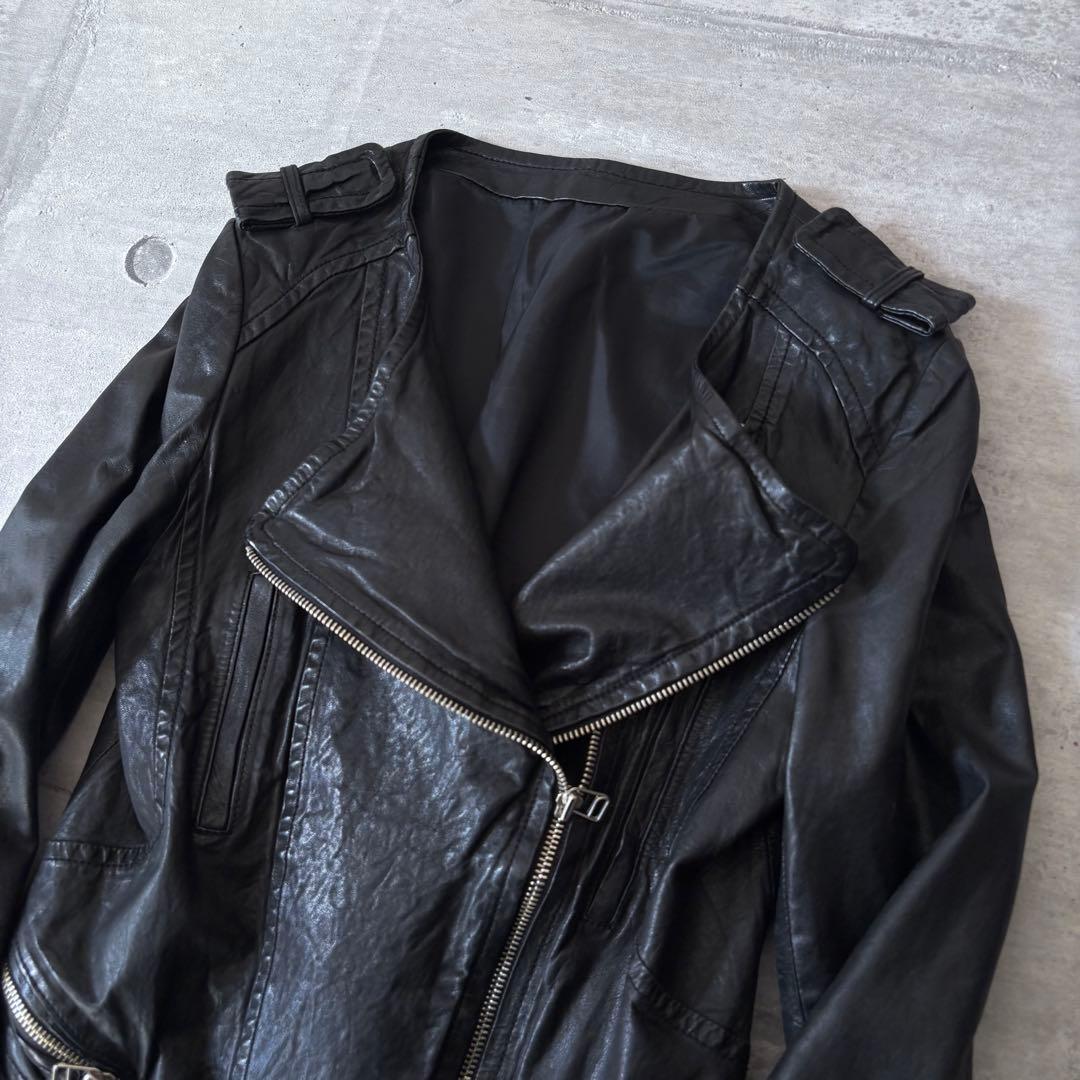 00s side zip leather jacket dark wear 短丈 - メルカリ