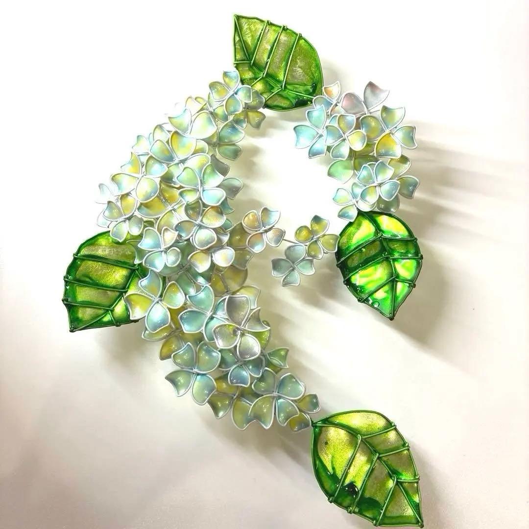 グリーンイエロー紫陽花リース ワイヤークラフト ディップアート 壁