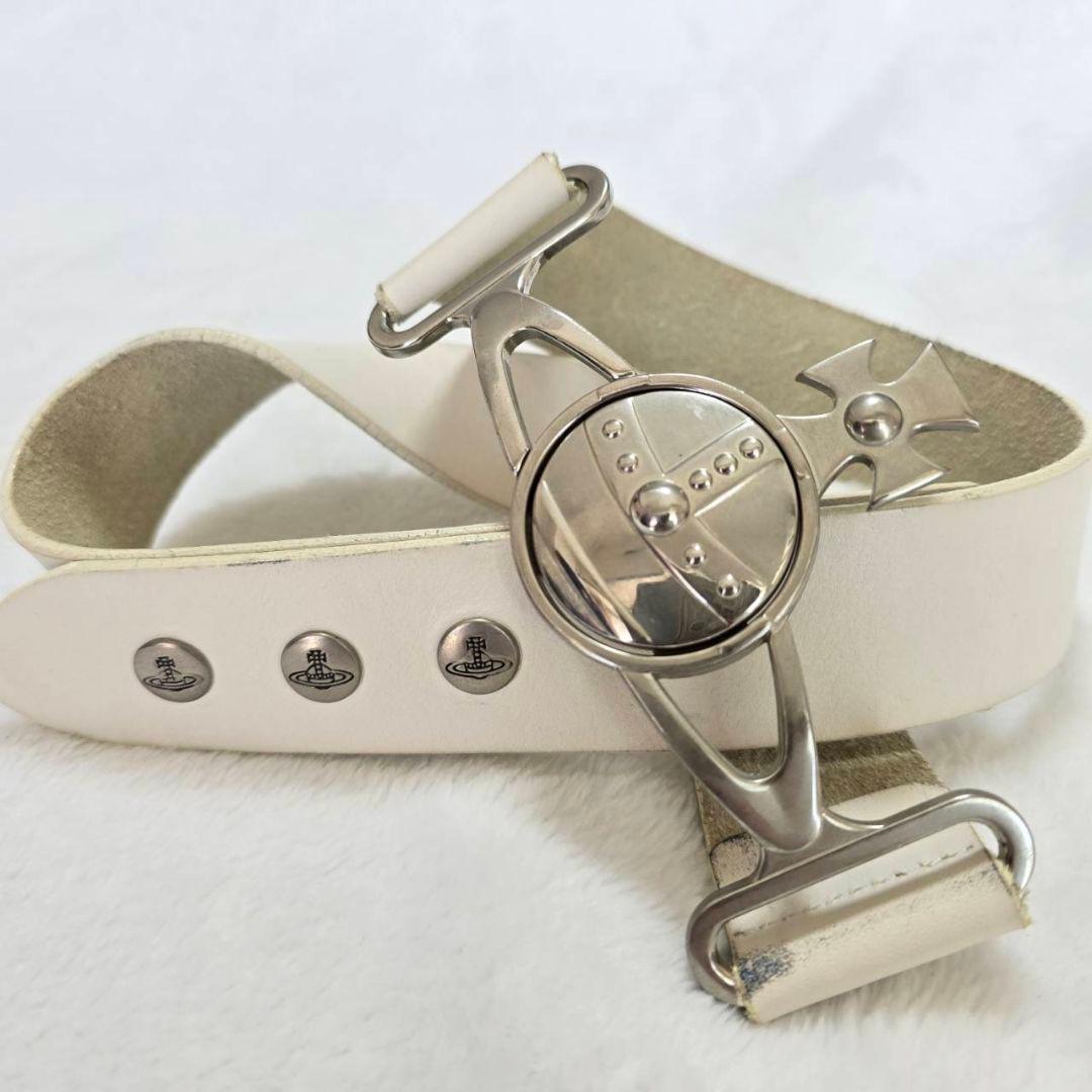 希少✨️ヴィヴィアンウエストウッド　ベルト　ビッグオーブ　レザー　ホワイト Vivienne Westwood（ヴィヴィアンウエストウッド） オーブ レザー
