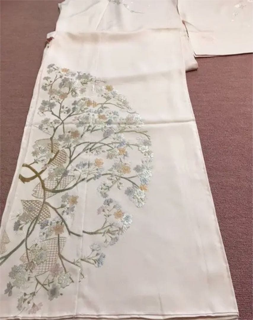 No.51刺繍訪問着【蘇州&汕頭刺繍】 ピンク地に桜 吉永小百合着用柄美品