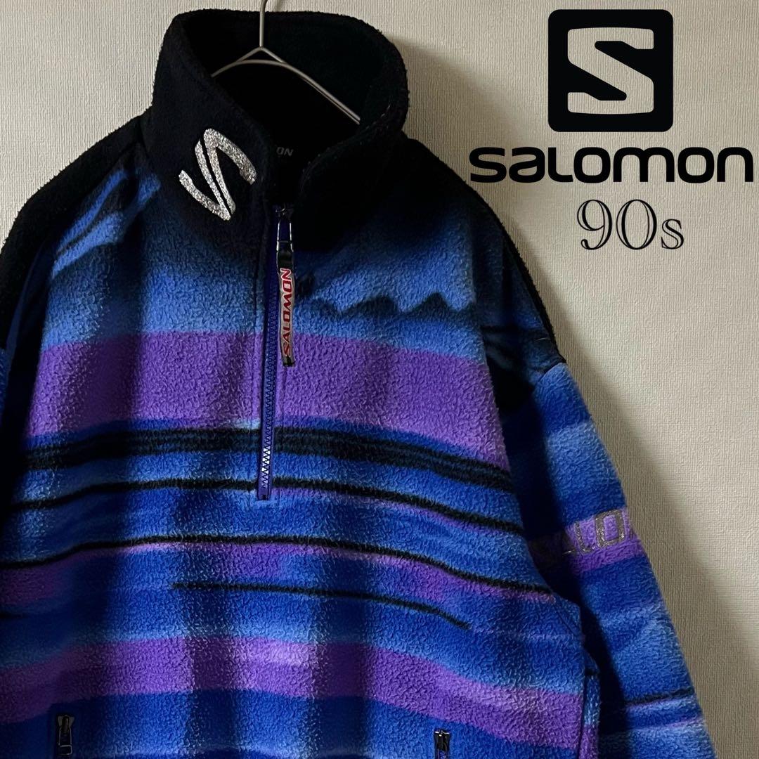 90s SALOMON/ハーフジップフリース/M/ブルー×パープル/マウンテン