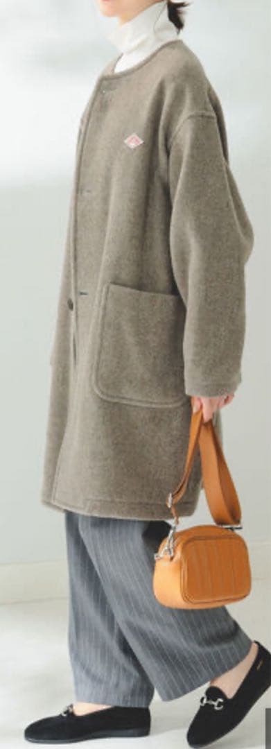 1回着 DANTON ダントン ブラウン ノーカラーウールロングコート 36