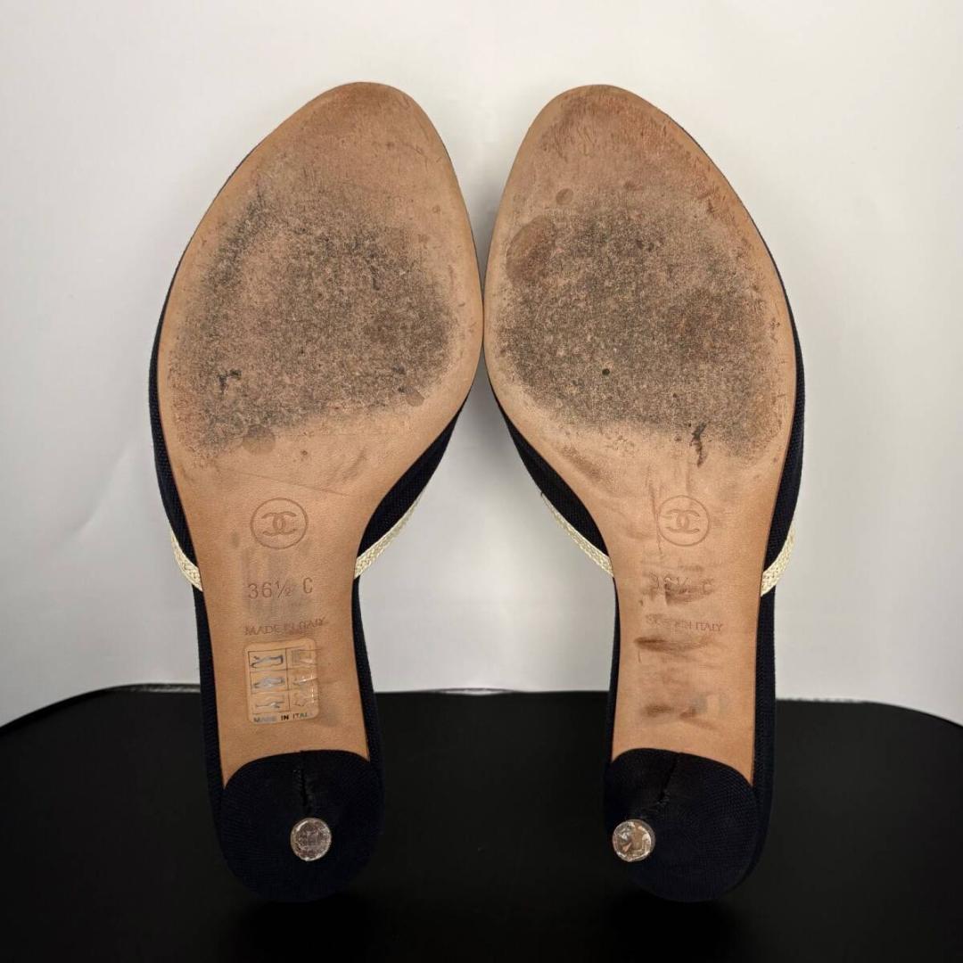 シャネル ミュール パンプス カメリア フラワー ヒール 36.5 23.5cm