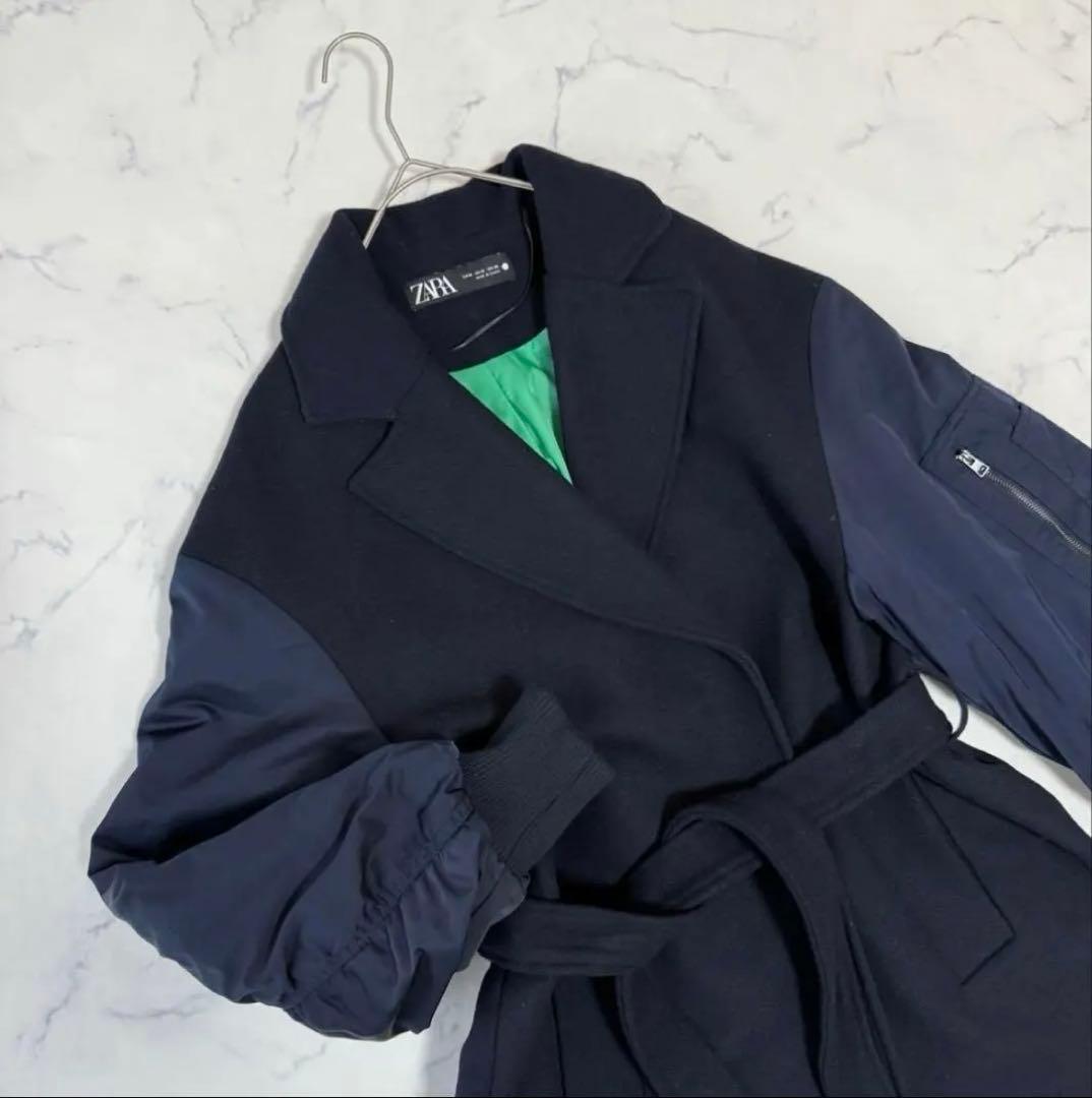 大人気完売 ZARA マッチングボンバーコート MA-1 ネイビー×グリーン M