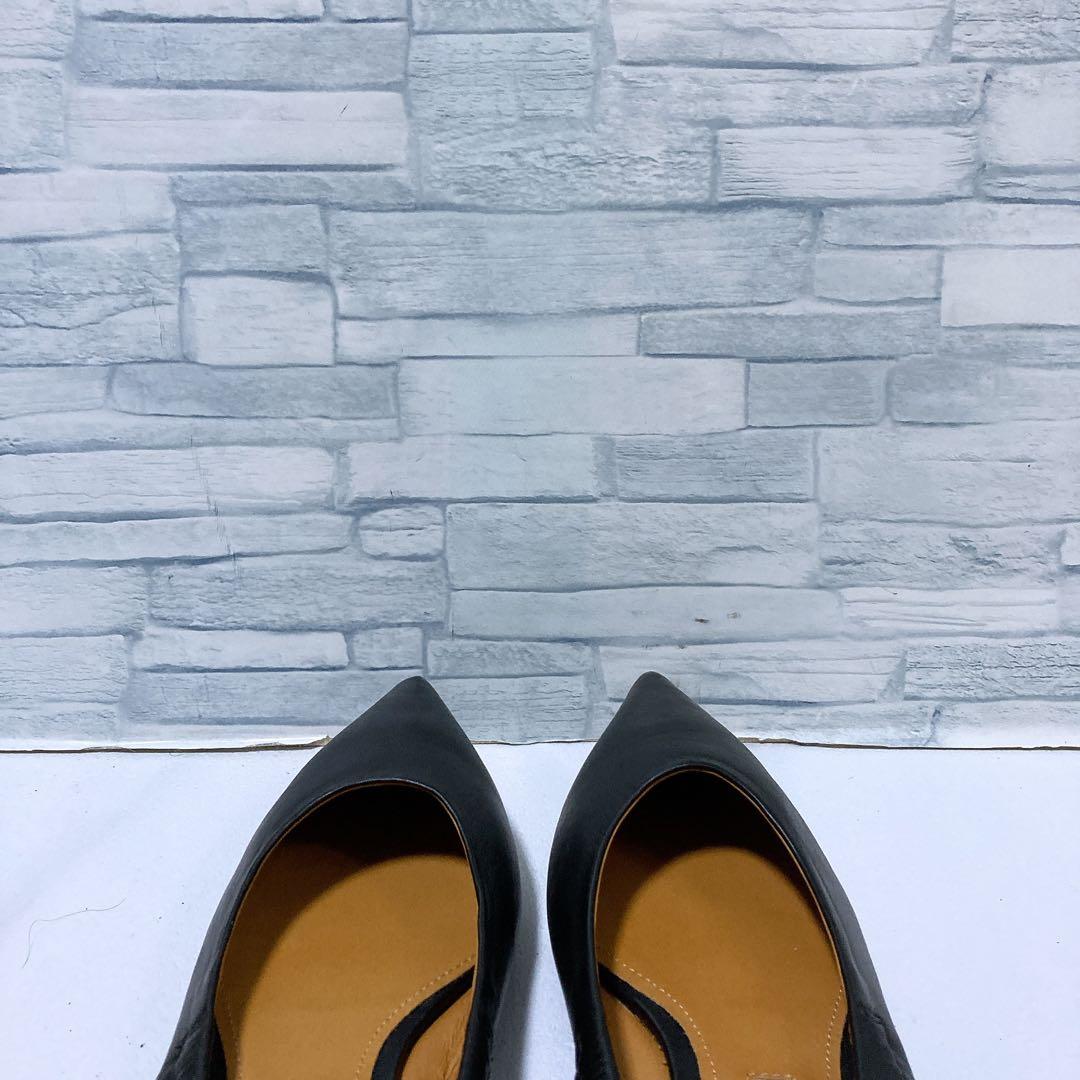 未使用級 ピッピシック ギャザーフラットパンプス 本革 ブラック 黒 38