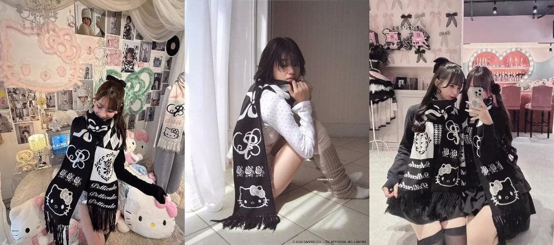 PELLICULE HELLOKITTY hug knit muffler 黒 - メルカリ