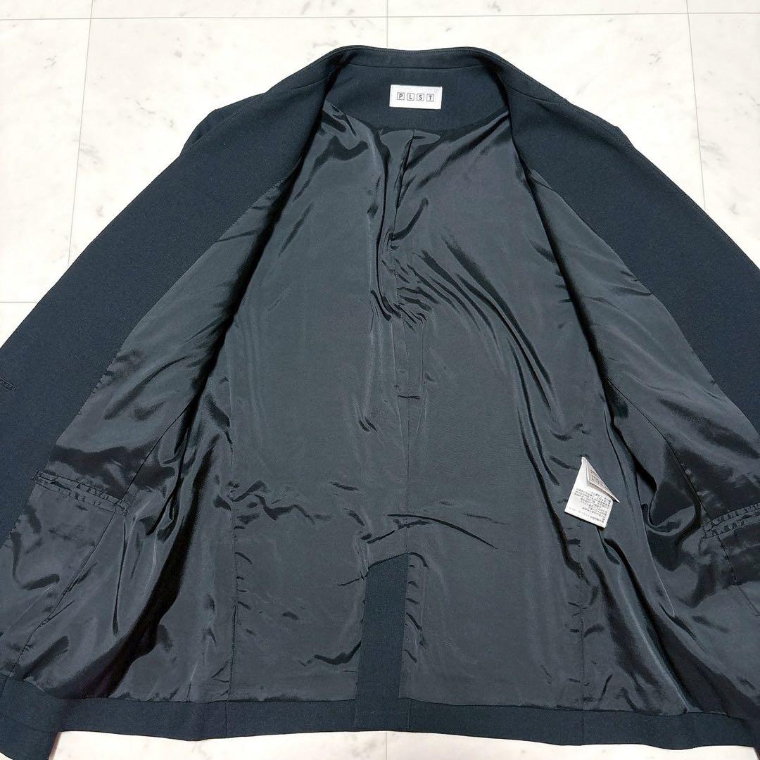 《美品》PLST パンツスーツセットアップ ノーカラー ブラック L パンツ新品