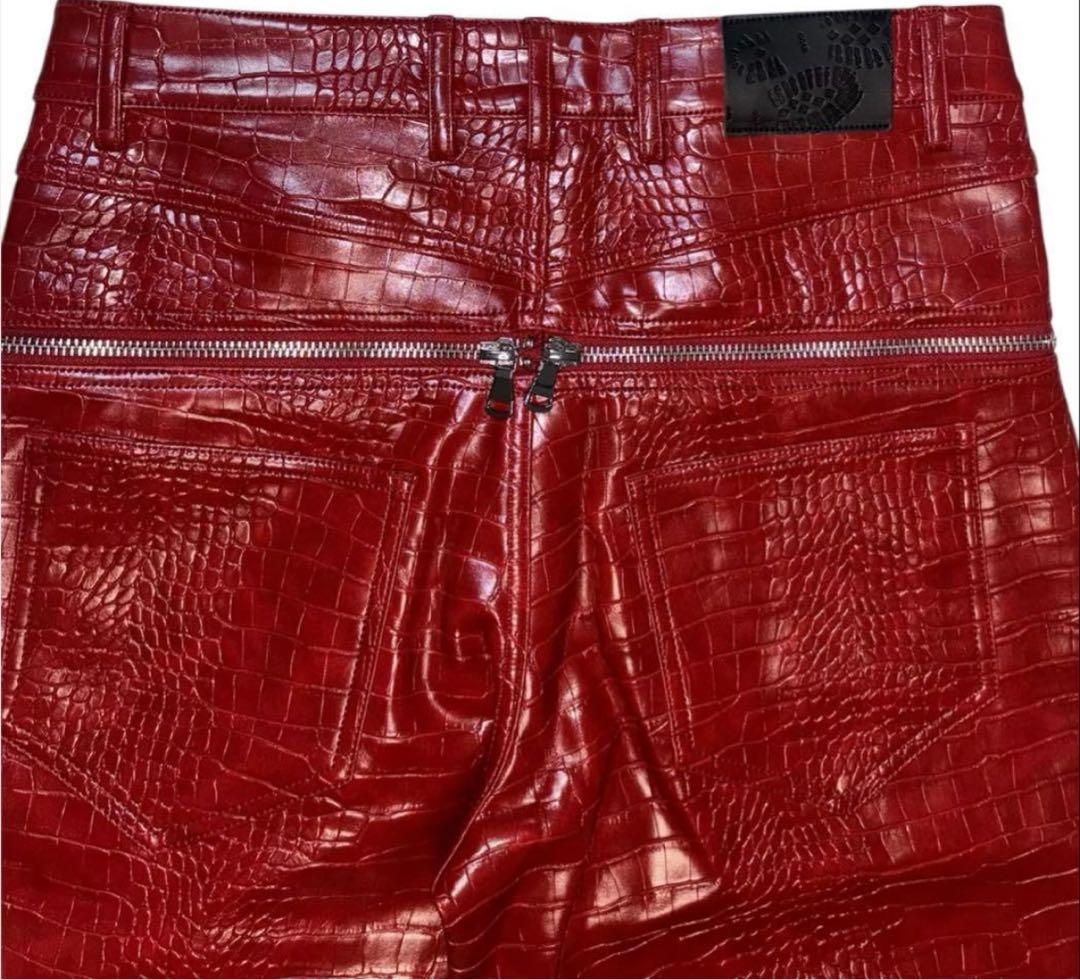 goar.archive クロコ レザーパンツ レッド ゴアアー - メルカリ