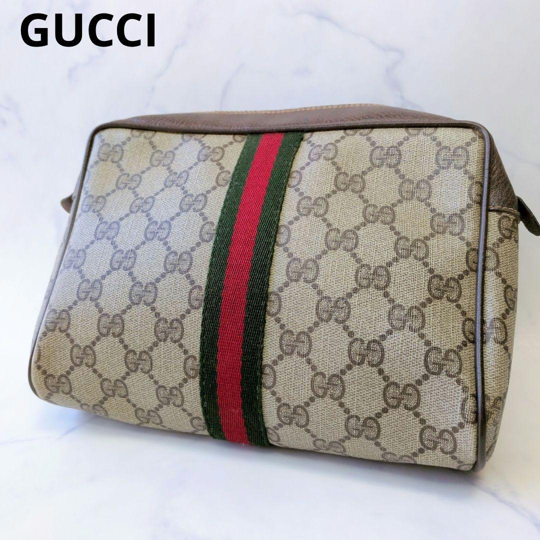 グッチ シェリーライン GG クラッチバッグ ポーチ ブラウン PVC - メルカリ